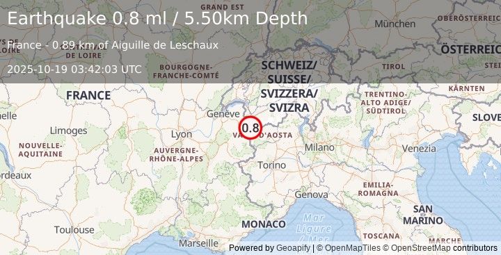 Earthquake NORTHERN ITALY (0.8 ml) (2025-10-19 03:42:03 UTC)