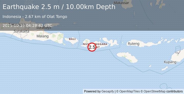 Earthquake LOMBOK REGION, INDONESIA (2.5 m) (2025-10-19 04:28:42 UTC)