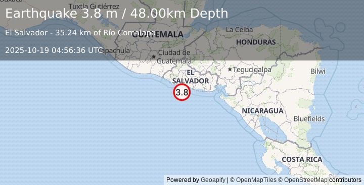 Earthquake OFFSHORE EL SALVADOR (3.8 m) (2025-10-19 04:56:36 UTC)