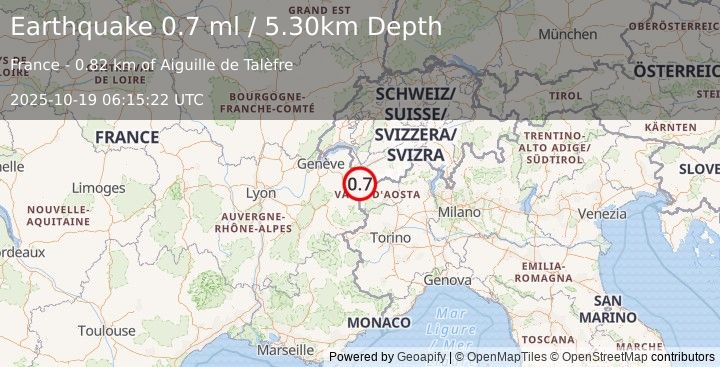 Earthquake NORTHERN ITALY (0.7 ml) (2025-10-19 06:15:22 UTC)
