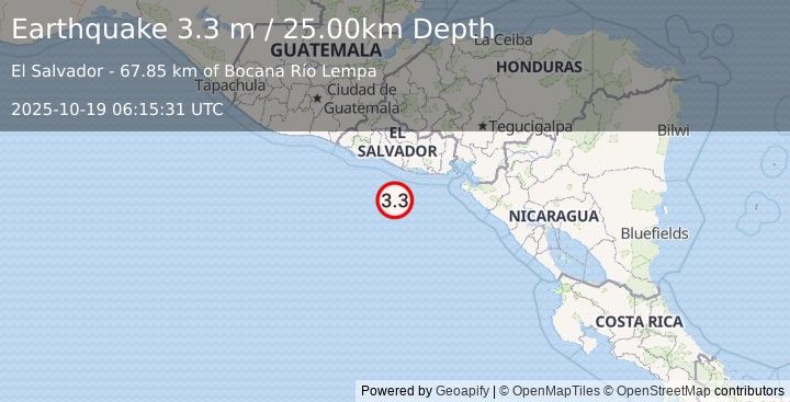 Earthquake OFFSHORE EL SALVADOR (3.3 m) (2025-10-19 06:15:31 UTC)