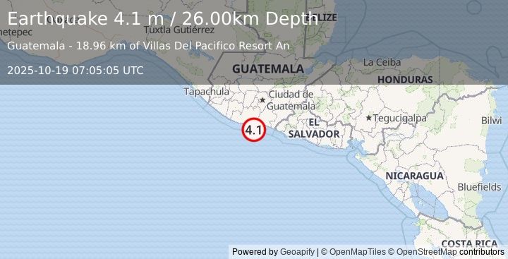 Earthquake OFFSHORE GUATEMALA (4.1 m) (2025-10-19 07:05:04 UTC)