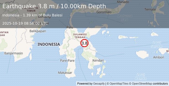 Earthquake SULAWESI, INDONESIA (3.8 m) (2025-10-19 08:58:00 UTC)