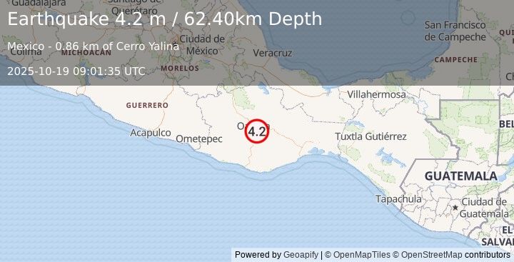 Earthquake OAXACA, MEXICO (4.2 m) (2025-10-19 09:01:35 UTC)