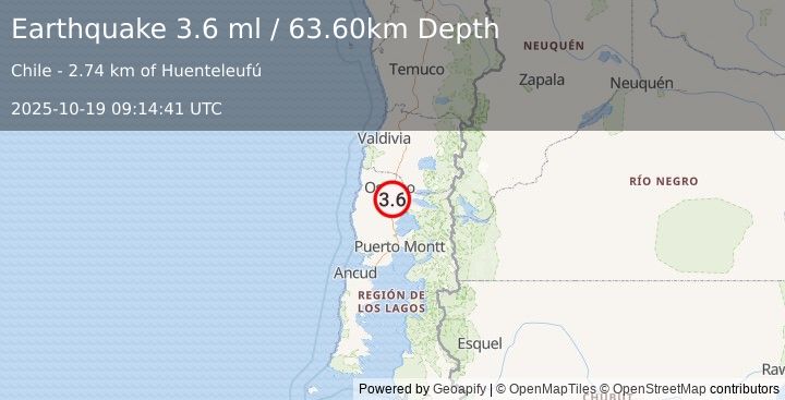Earthquake LOS LAGOS, CHILE (3.6 ml) (2025-10-19 09:14:41 UTC)