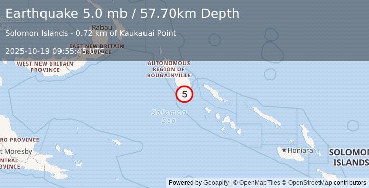 Earthquake SOLOMON ISLANDS (5.0 mb) (2025-10-19 09:55:45 UTC)