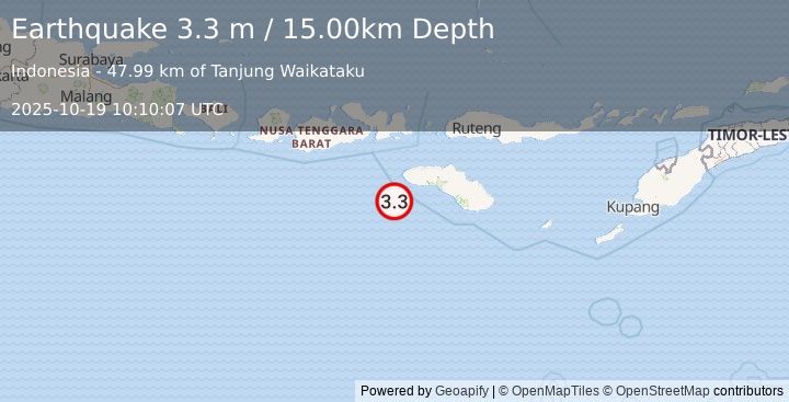 Earthquake SOUTH OF SUMBAWA, INDONESIA (3.3 m) (2025-10-19 10:10:07 UTC)