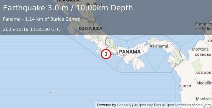 Earthquake PANAMA-COSTA RICA BORDER REGION (3.0 m) (2025-10-19 11:35:30 UTC)