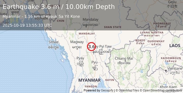 Earthquake MYANMAR (3.6 m) (2025-10-19 13:55:33 UTC)