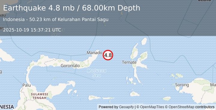 Earthquake MOLUCCA SEA (4.7 mb) (2025-10-19 15:37:20 UTC)