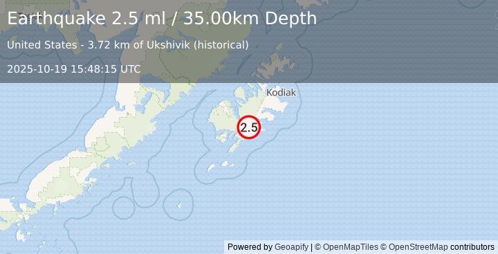 Earthquake KODIAK ISLAND REGION, ALASKA (2.5 ml) (2025-10-19 15:48:15 UTC)