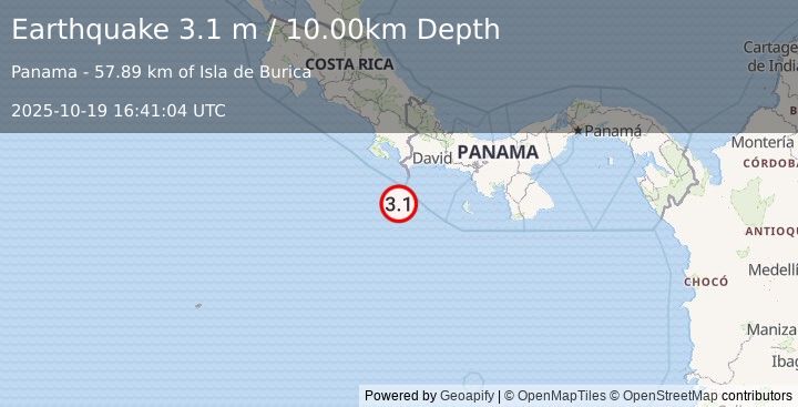 Earthquake OFF COAST OF COSTA RICA (3.1 m) (2025-10-19 16:41:04 UTC)