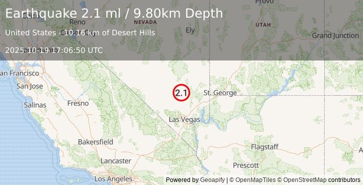 Earthquake NEVADA (2.1 ml) (2025-10-19 17:06:50 UTC)