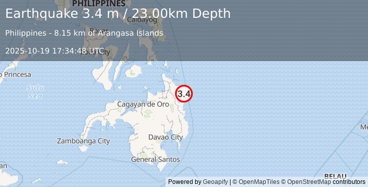 Earthquake MINDANAO, PHILIPPINES (3.4 m) (2025-10-19 17:34:48 UTC)