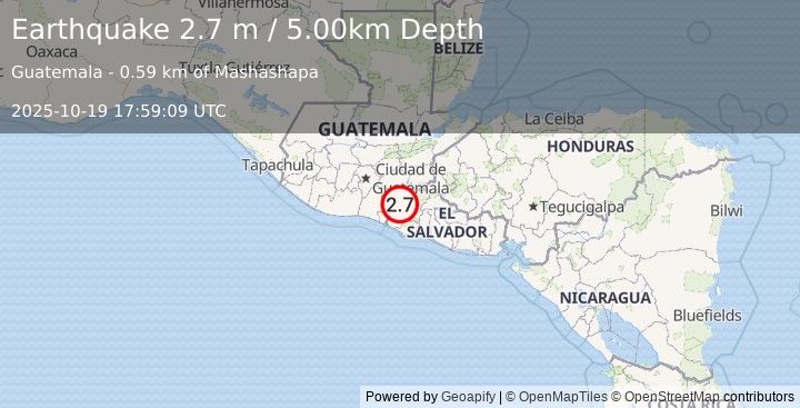 Earthquake GUATEMALA (2.7 m) (2025-10-19 17:59:09 UTC)