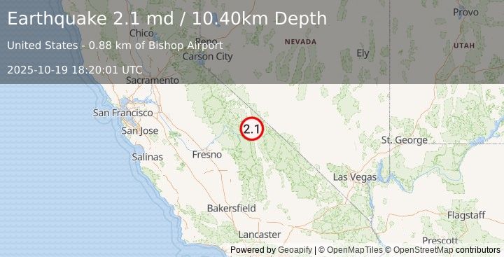 Earthquake CENTRAL CALIFORNIA (2.1 md) (2025-10-19 18:20:01 UTC)