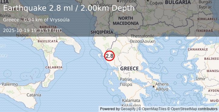 Earthquake GREECE (2.8 ml) (2025-10-19 19:35:57 UTC)