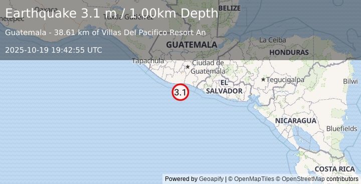Earthquake OFFSHORE GUATEMALA (3.1 m) (2025-10-19 19:42:55 UTC)