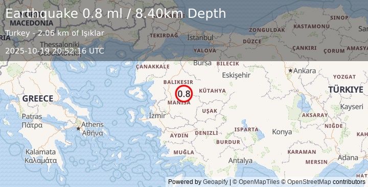 Earthquake WESTERN TURKEY (0.8 ml) (2025-10-19 20:52:16 UTC)