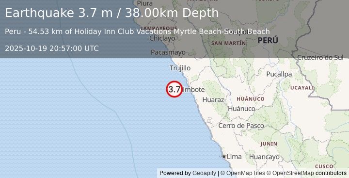 Earthquake OFF COAST OF NORTHERN PERU (3.7 m) (2025-10-19 20:57:00 UTC)