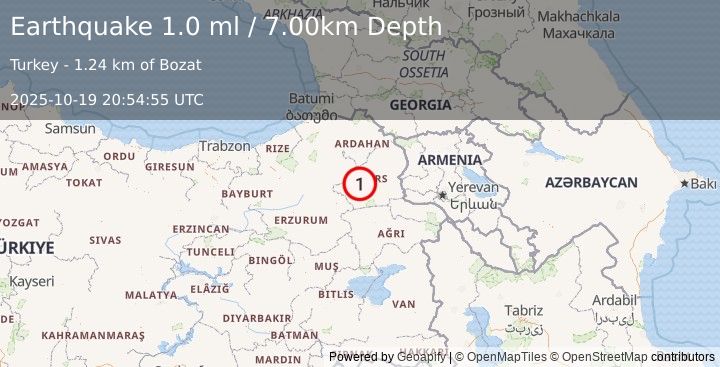 Earthquake EASTERN TURKEY (1.0 ml) (2025-10-19 20:54:55 UTC)