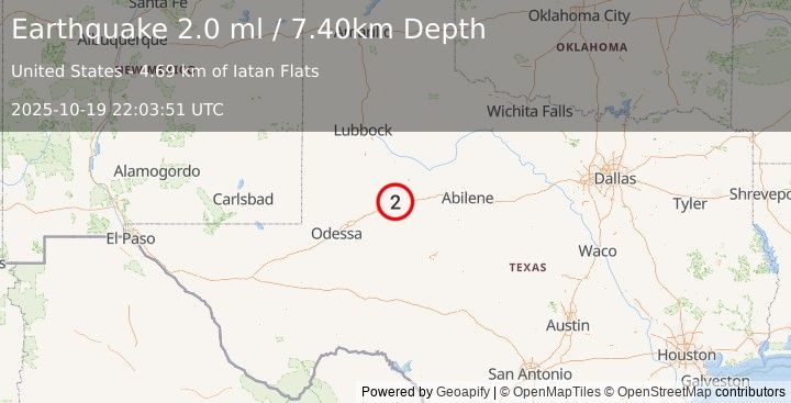 Earthquake WESTERN TEXAS (2.0 ml) (2025-10-19 22:03:51 UTC)