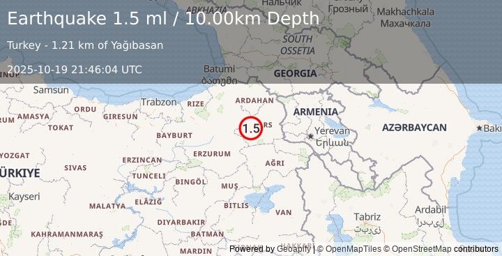 Earthquake EASTERN TURKEY (1.5 ml) (2025-10-19 21:46:04 UTC)