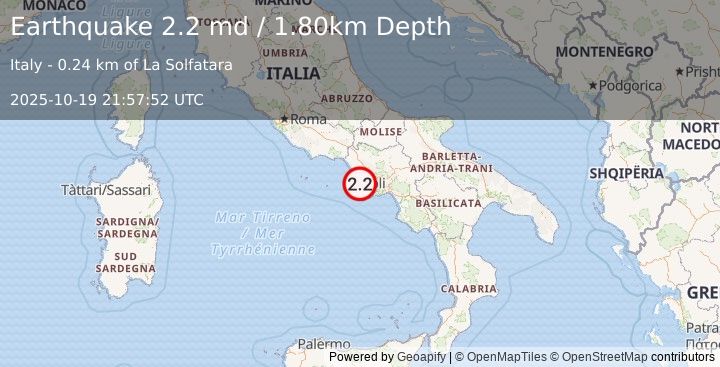 Earthquake SOUTHERN ITALY (2.2 md) (2025-10-19 21:57:52 UTC)