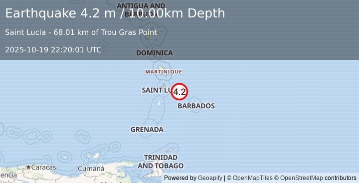 Earthquake ST. LUCIA REGION, WINDWARD ISL. (4.2 m) (2025-10-19 22:20:01 UTC)