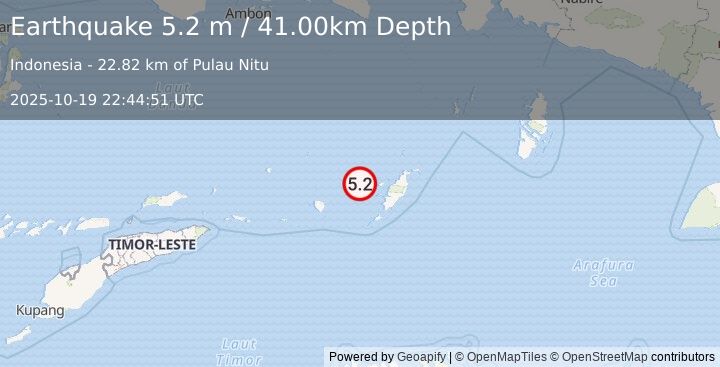 Earthquake KEP. TANIMBAR REGION, INDONESIA (5.2 m) (2025-10-19 22:44:52 UTC)