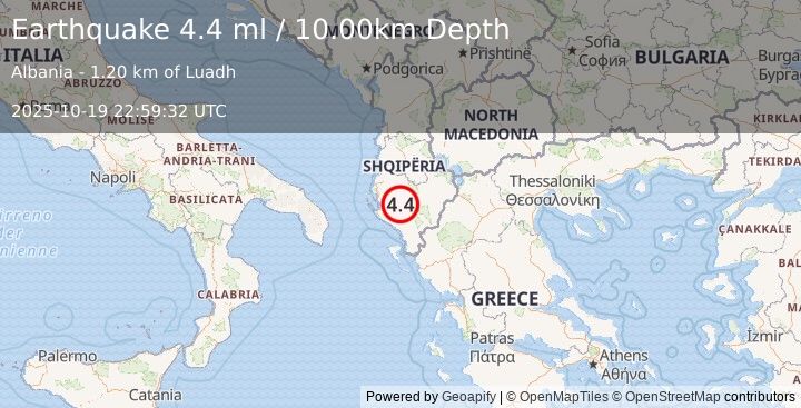 Earthquake ALBANIA (4.1 ml) (2025-10-19 22:59:30 UTC)