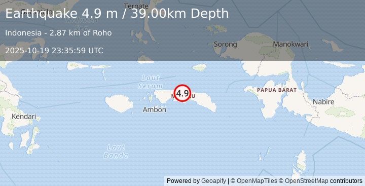 Earthquake SERAM, INDONESIA (4.9 m) (2025-10-19 23:35:59 UTC)