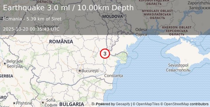 Earthquake UKRAINE-ROMANIA-MOLDOVA BDR REG (3.0 ml) (2025-10-20 00:35:44 UTC)
