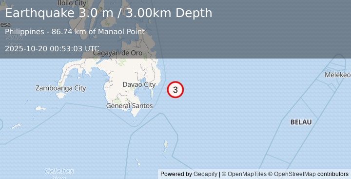 Earthquake PHILIPPINE ISLANDS REGION (3.0 m) (2025-10-20 00:53:03 UTC)