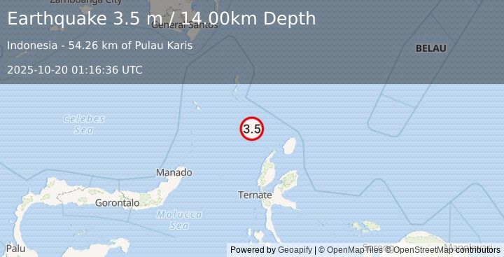 Earthquake MOLUCCA SEA (3.5 m) (2025-10-20 01:16:36 UTC)