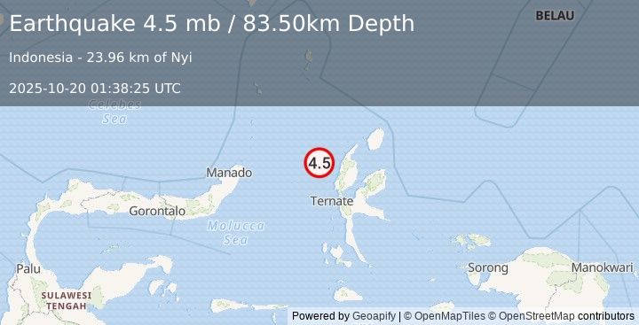 Earthquake HALMAHERA, INDONESIA (4.5 mb) (2025-10-20 01:38:25 UTC)