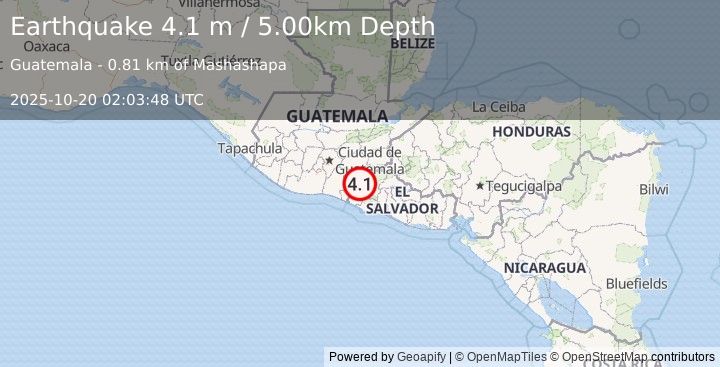 Earthquake GUATEMALA (4.1 m) (2025-10-20 02:03:48 UTC)
