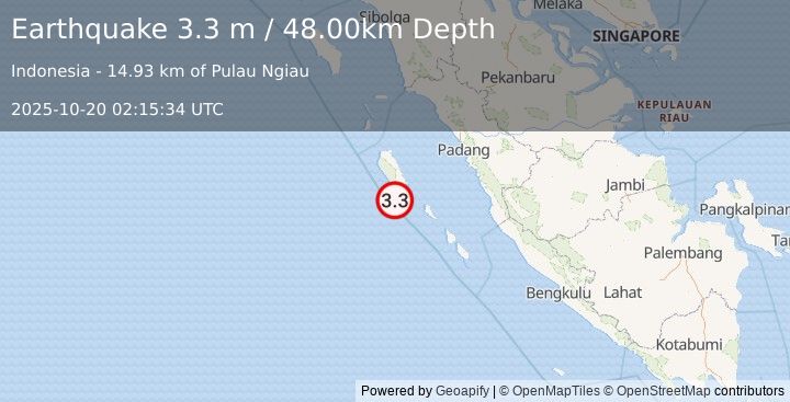 Earthquake KEP. MENTAWAI REGION, INDONESIA (3.3 m) (2025-10-20 02:15:34 UTC)