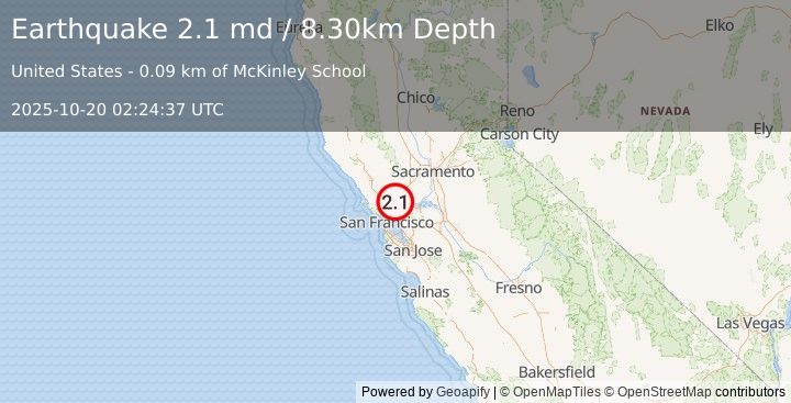 Earthquake SAN FRANCISCO BAY AREA, CALIF. (2.1 md) (2025-10-20 02:24:37 UTC)