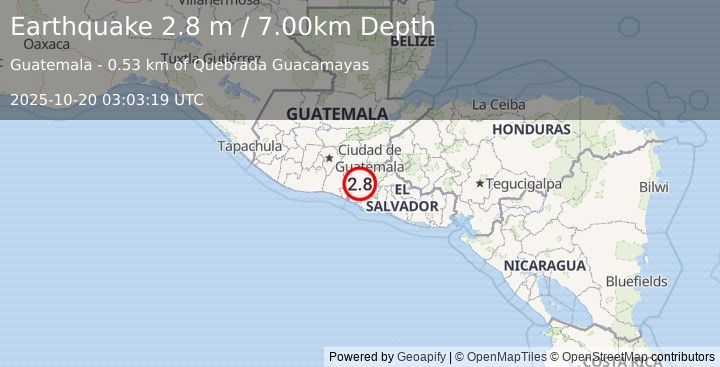 Earthquake GUATEMALA (2.8 m) (2025-10-20 03:03:19 UTC)