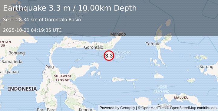Earthquake MOLUCCA SEA (3.3 m) (2025-10-20 04:19:35 UTC)