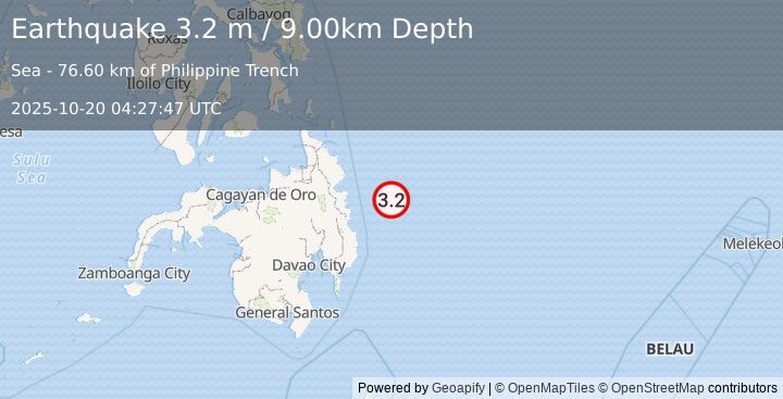 Earthquake PHILIPPINE ISLANDS REGION (3.2 m) (2025-10-20 04:27:47 UTC)