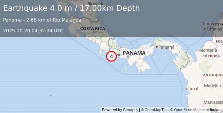Earthquake PANAMA-COSTA RICA BORDER REGION (4.0 m) (2025-10-20 04:32:34 UTC)