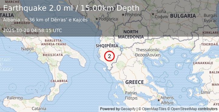 Earthquake ALBANIA (2.0 ml) (2025-10-20 04:58:15 UTC)