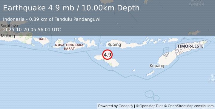 Earthquake SUMBA REGION, INDONESIA (4.9 mb) (2025-10-20 05:56:01 UTC)