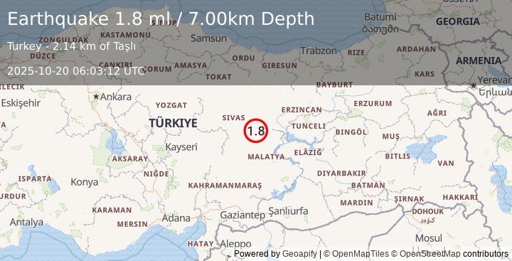 Earthquake CENTRAL TURKEY (1.8 ml) (2025-10-20 06:03:12 UTC)