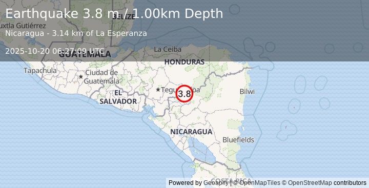 Earthquake NICARAGUA (3.8 m) (2025-10-20 06:27:09 UTC)