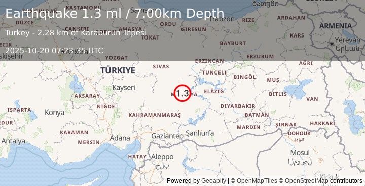 Earthquake EASTERN TURKEY (1.3 ml) (2025-10-20 07:23:35 UTC)