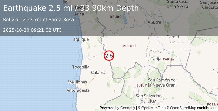 Earthquake POTOSI, BOLIVIA (2.5 ml) (2025-10-20 09:21:02 UTC)