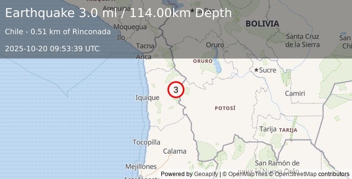 Earthquake TARAPACA, CHILE (3.0 ml) (2025-10-20 09:53:39 UTC)